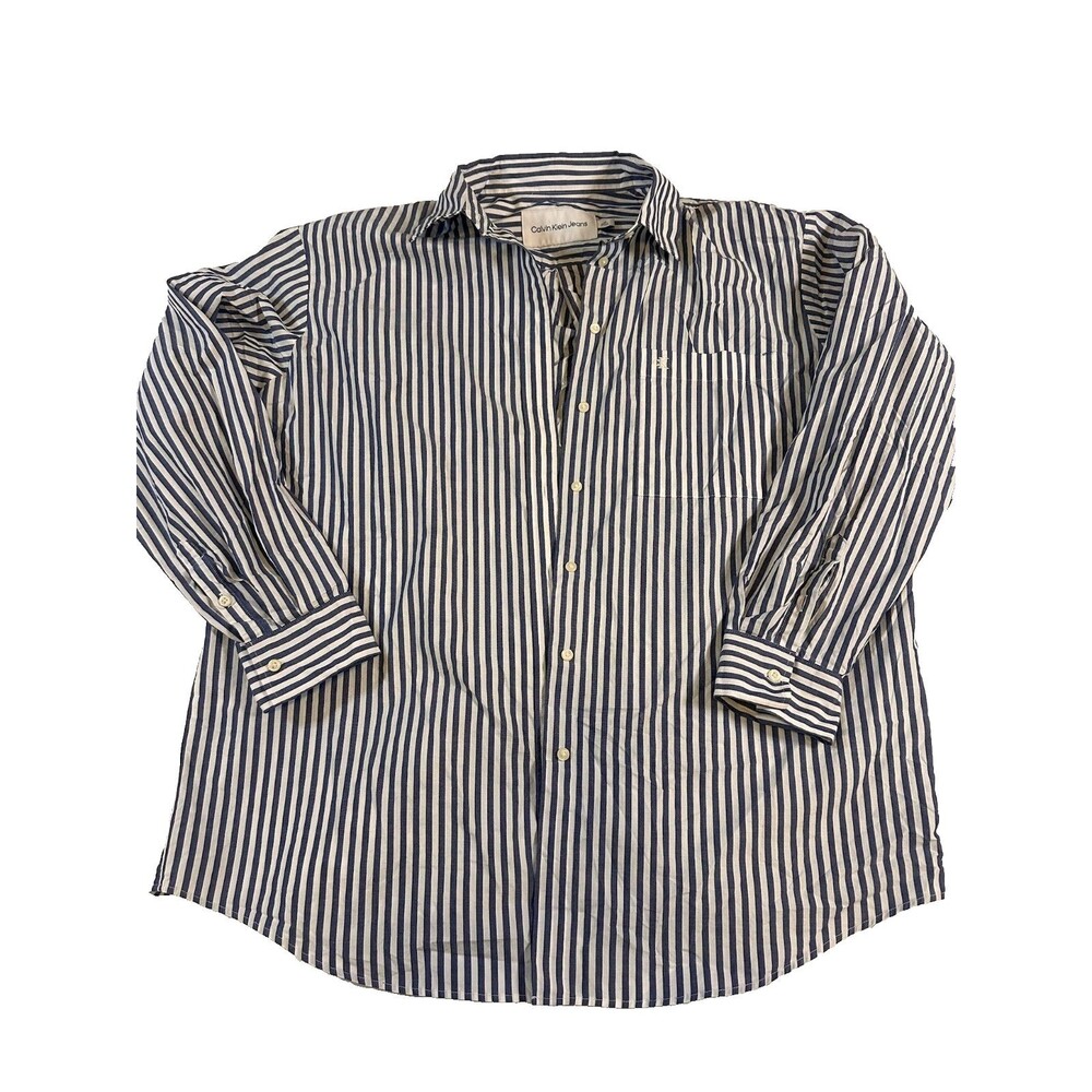 Calvin Klein Blue & White Striped Button-Up Shirt